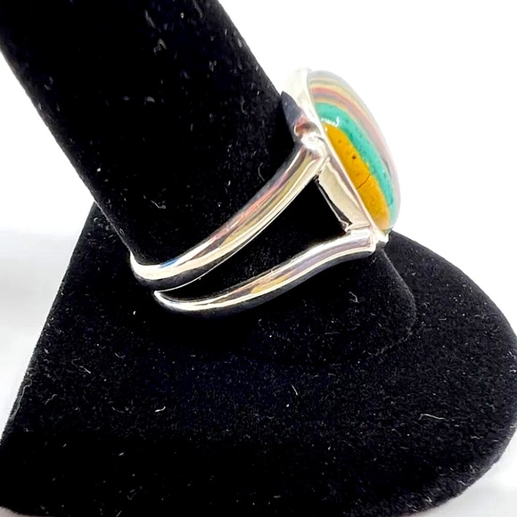 M JAY KING DTR Sterling Silver Rainbow Calsilica Cabochon Square Ring Sz 11 NWT - Picture 4 of 7